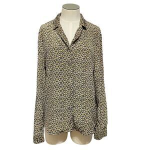 Grace Chemise Vintage 90s Silk Chain Link Button Up Grunge Indie Shirt Sz M